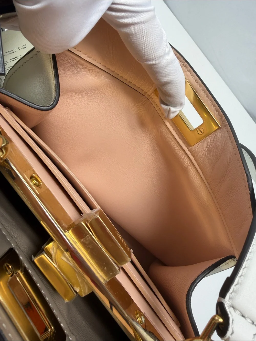 Fendi White Leather Top-Handle Satchel with Gold Hardware